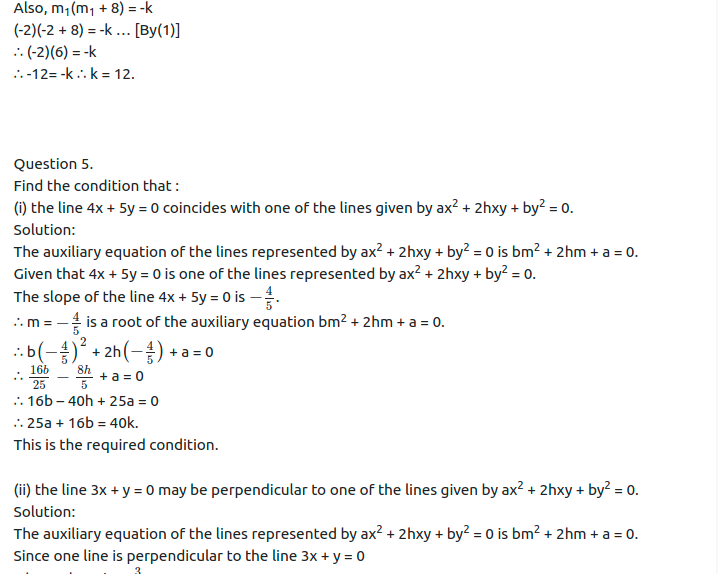 Maharashtra Board Solutions Class 12-Arts & Science Maths (Part 1): Chapter 4- Pair of Straight Lines Ex 4.1