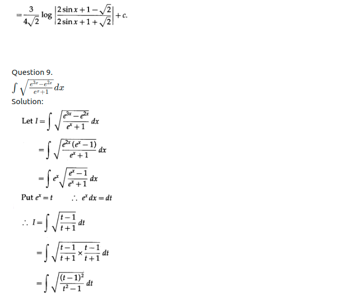Maharashtra Board Solutions Class 12-Arts & Science Maths (Part 2): Chapter 3- Indefinite Integration Ex 3.2 (C)