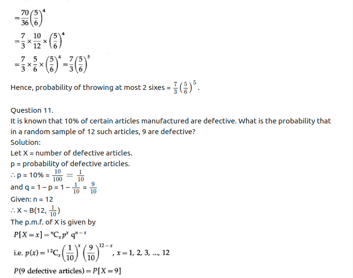 Maharashtra Board Solutions Class 12-Arts & Science Maths (Part 2): Chapter 8- Binomial Distribution Ex 8.1