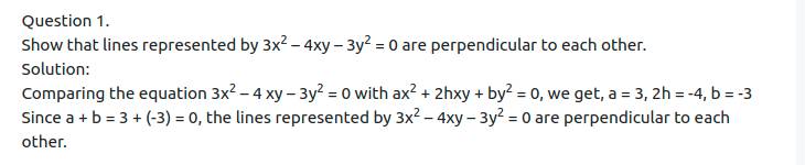 Maharashtra Board Solutions Class 12-Arts & Science Maths (Part 1): Chapter 4- Pair of Straight Lines Ex 4.2