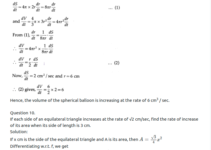Maharashtra Board Solutions Class 12-Arts & Science Maths (Part 2): Chapter 2- Applications of Derivatives Ex 2.1