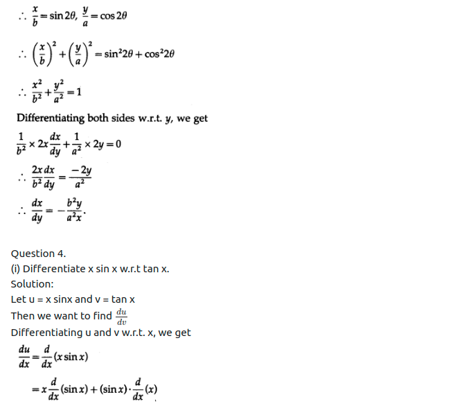 Maharashtra Board Solutions Class 12-Arts & Science Maths (Part 2): Chapter 1- Differentiation Ex 1.4
