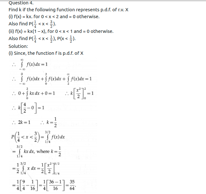 Maharashtra Board Solutions Class 12-Arts & Science Maths (Part 2): Chapter 7- Probability Distributions Ex 7.2