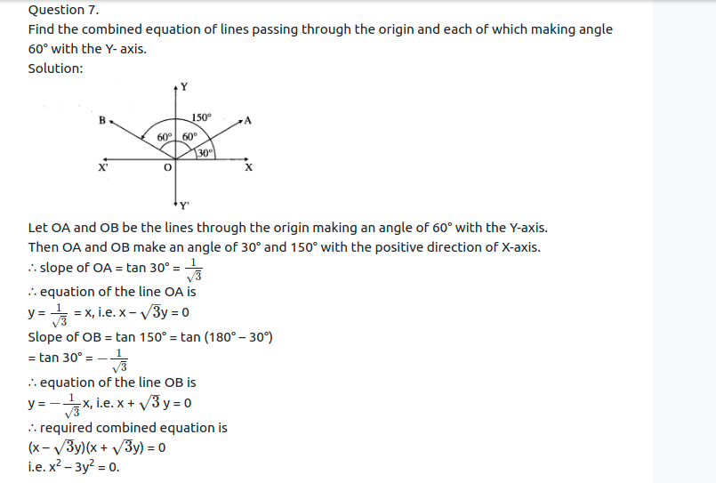 Maharashtra Board Solutions Class 12-Arts & Science Maths (Part 1): Chapter 4- Pair of Straight Lines Ex 4.2
