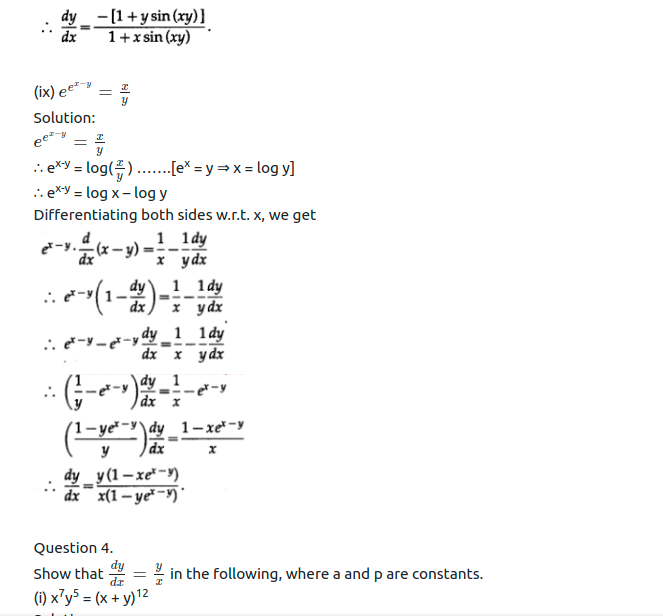 Maharashtra Board Solutions Class 12-Arts & Science Maths (Part 2): Chapter 1- Differentiation Ex 1.3