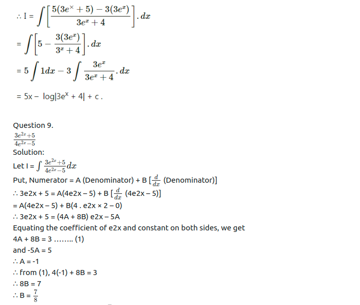 Maharashtra Board Solutions Class 12-Arts & Science Maths (Part 2): Chapter 3- Indefinite Integration Ex 3.2 (A)