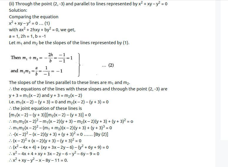 Maharashtra Board Solutions Class 12-Arts & Science Maths (Part 1): Chapter 4- Pair of Straight Lines Ex 4.3