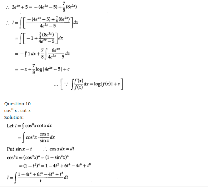 Maharashtra Board Solutions Class 12-Arts & Science Maths (Part 2): Chapter 3- Indefinite Integration Ex 3.2 (A)