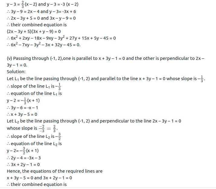 Maharashtra Board Solutions Class 12-Arts & Science Maths (Part 1): Chapter 4- Pair of Straight Lines Ex 4.1