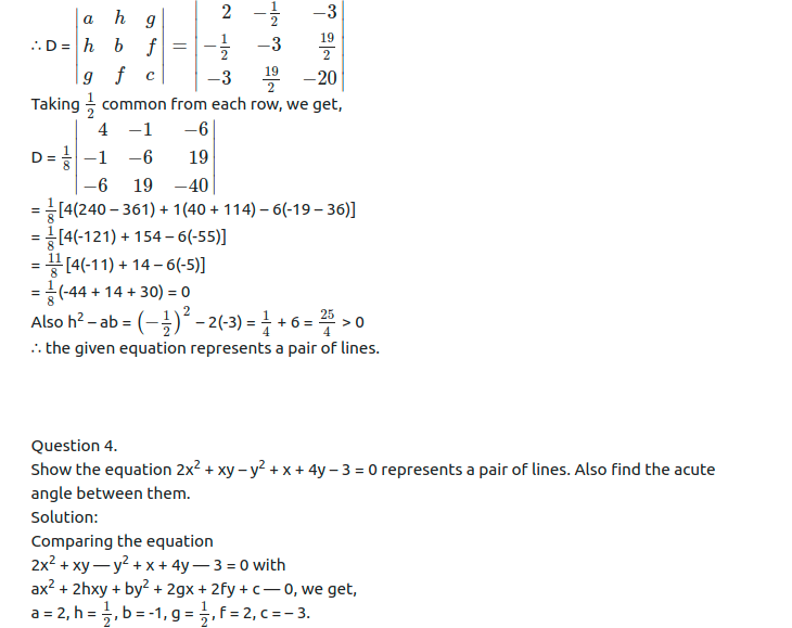 Maharashtra Board Solutions Class 12-Arts & Science Maths (Part 1): Chapter 4- Pair of Straight Lines Ex 4.3
