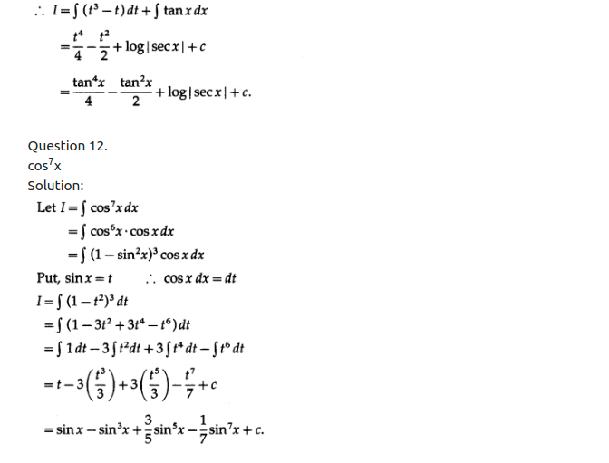 Maharashtra Board Solutions Class 12-Arts & Science Maths (Part 2): Chapter 3- Indefinite Integration Ex 3.2 (A)