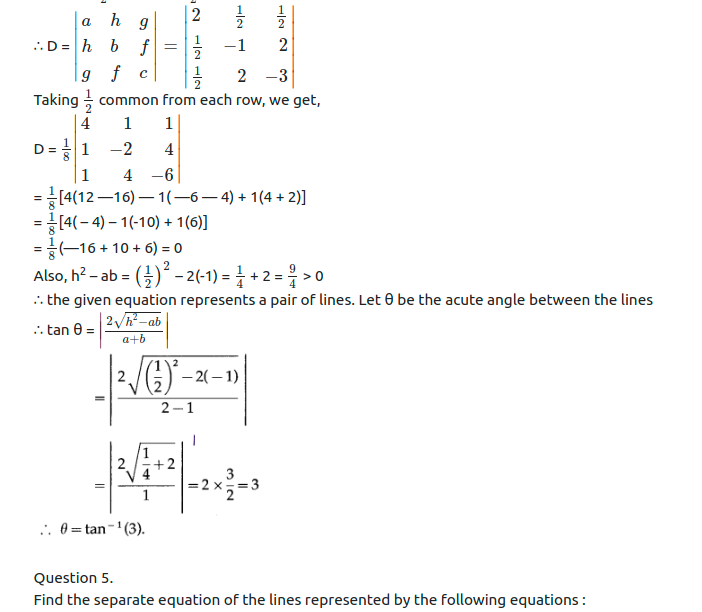 Maharashtra Board Solutions Class 12-Arts & Science Maths (Part 1): Chapter 4- Pair of Straight Lines Ex 4.3