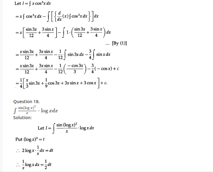 Maharashtra Board Solutions Class 12-Arts & Science Maths (Part 2): Chapter 3- Indefinite Integration Ex 3.3