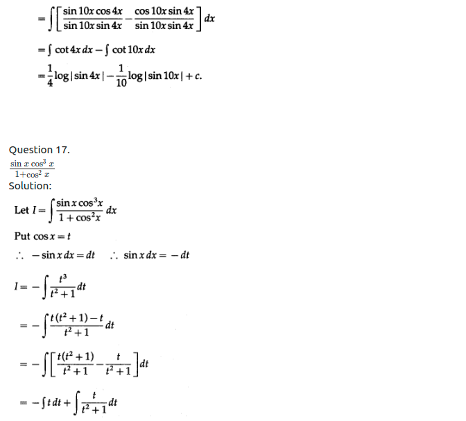 Maharashtra Board Solutions Class 12-Arts & Science Maths (Part 2): Chapter 3- Indefinite Integration Ex 3.2 (A)