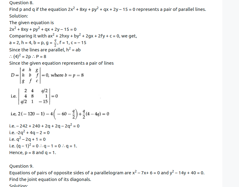 Maharashtra Board Solutions Class 12-Arts & Science Maths (Part 1): Chapter 4- Pair of Straight Lines Ex 4.3
