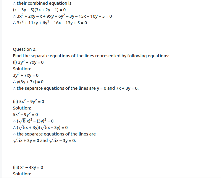Maharashtra Board Solutions Class 12-Arts & Science Maths (Part 1): Chapter 4- Pair of Straight Lines Ex 4.1