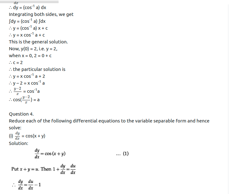 Maharashtra Board Solutions Class 12-Arts & Science Maths (Part 2): Chapter 6- Differential Equations Ex 6.3