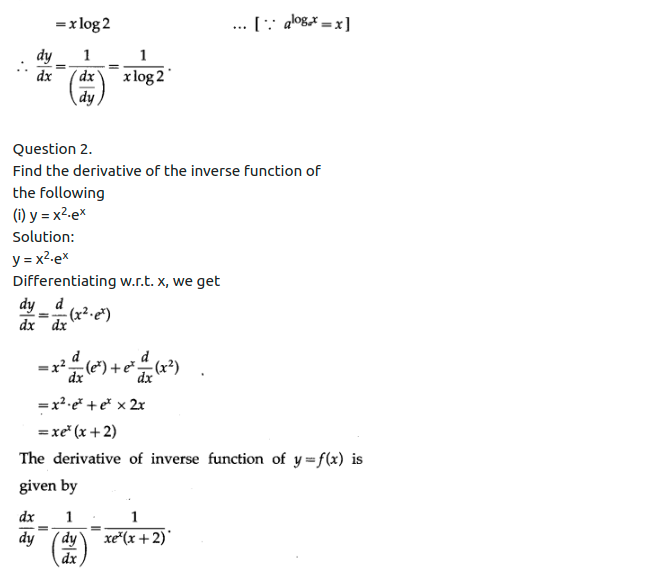 Maharashtra Board Solutions Class 12-Arts & Science Maths (Part 2): Chapter 1- Differentiation Ex 1.2