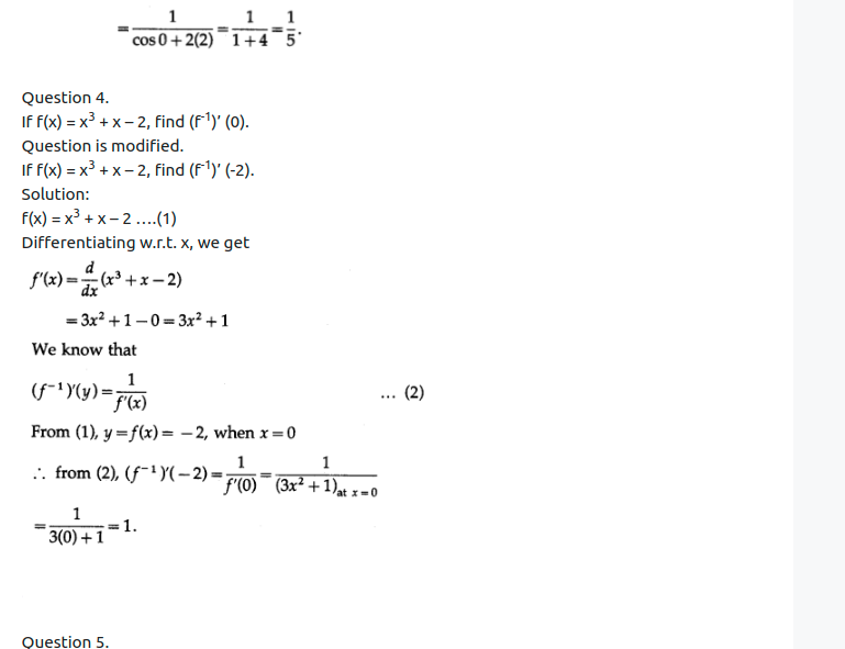 Maharashtra Board Solutions Class 12-Arts & Science Maths (Part 2): Chapter 1- Differentiation Ex 1.2