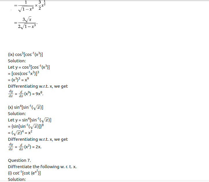 Maharashtra Board Solutions Class 12-Arts & Science Maths (Part 2): Chapter 1- Differentiation Ex 1.2