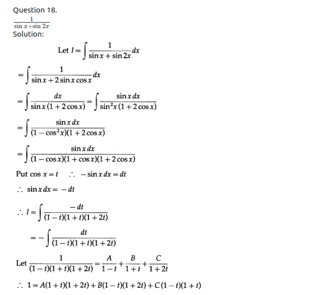 Maharashtra Board Solutions Class 12-Arts & Science Maths (Part 2): Chapter 3- Indefinite Integration Ex 3.4