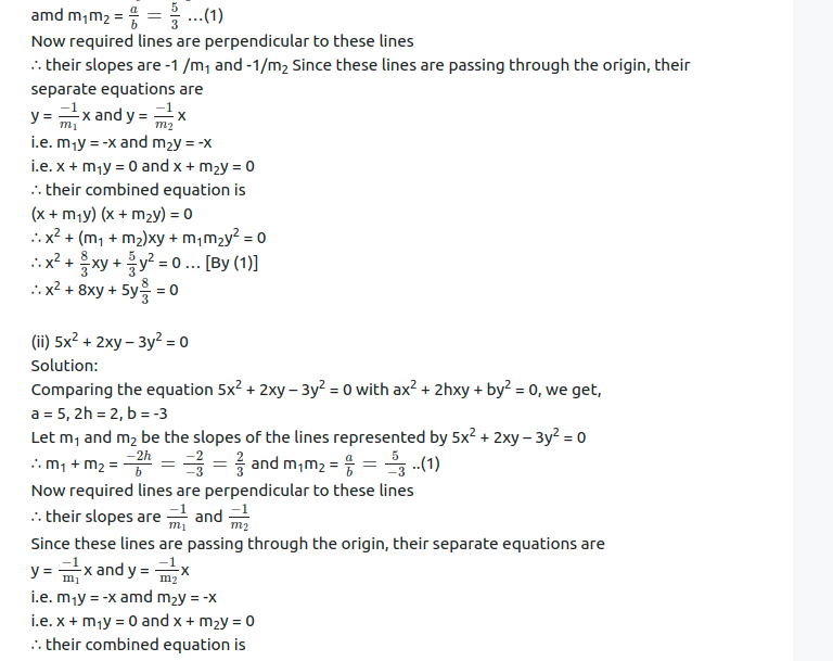 Maharashtra Board Solutions Class 12-Arts & Science Maths (Part 1): Chapter 4- Pair of Straight Lines Ex 4.1