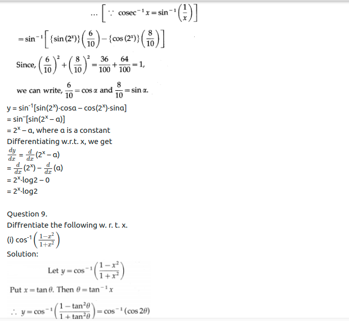 Maharashtra Board Solutions Class 12-Arts & Science Maths (Part 2): Chapter 1- Differentiation Ex 1.2
