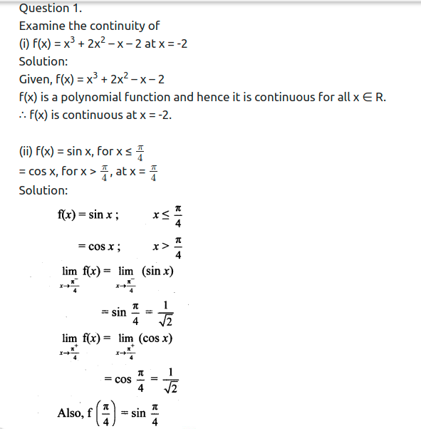 Maharashtra Board Solutions Class 11-Arts & Science Maths (Part 2): Chapter 8- Continuity Ex 8.1
