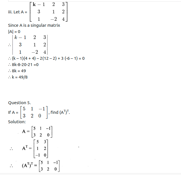 Maharashtra Board Solutions Class 11-Arts & Science Maths (Part 1): Chapter 4- Determinants and Matrices Ex 4.7