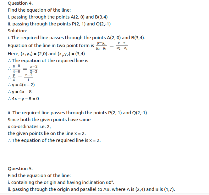 Maharashtra Board Solutions Class 11-Arts & Science Maths (Part 1): Chapter 5- Straight Line Ex . 5.2