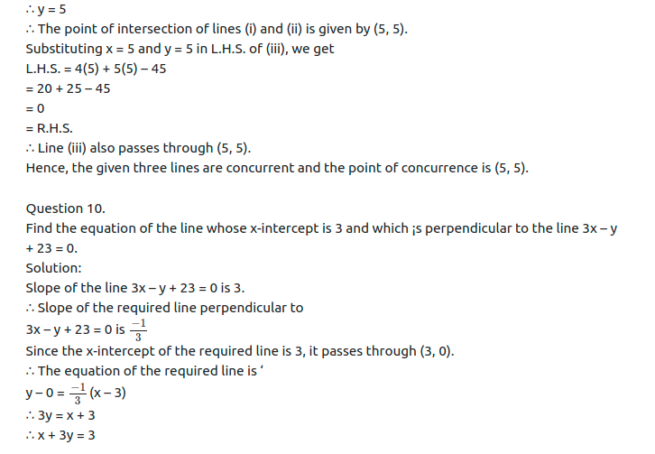 Maharashtra Board Solutions Class 11-Arts & Science Maths (Part 1): Chapter 5- Straight Line Ex . 5.3