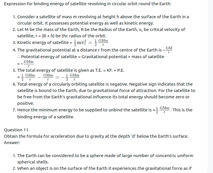 Maharashtra Board Solutions Class 11-Physics: Chapter 5- Gravitation