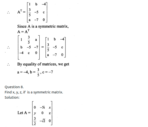 Maharashtra Board Solutions Class 11-Arts & Science Maths (Part 1): Chapter 4- Determinants and Matrices Ex 4.7