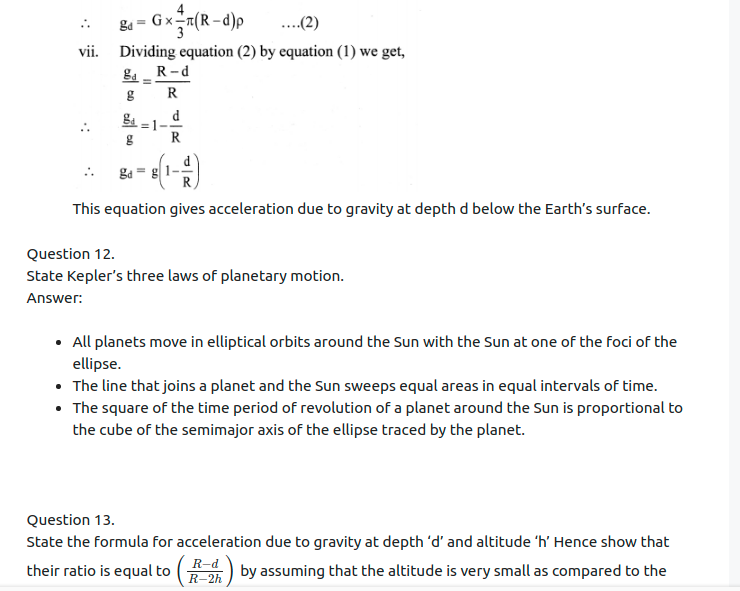 Maharashtra Board Solutions Class 11-Physics: Chapter 5- Gravitation