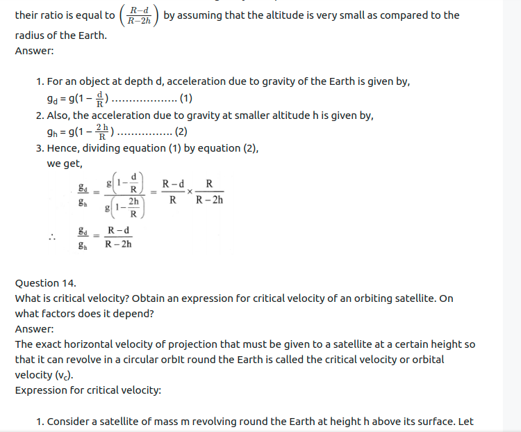 Maharashtra Board Solutions Class 11-Physics: Chapter 5- Gravitation