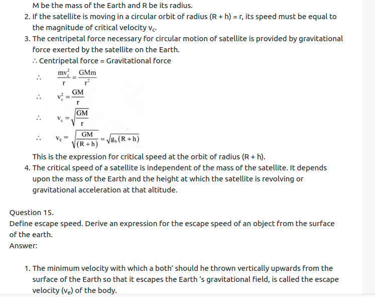 Maharashtra Board Solutions Class 11-Physics: Chapter 5- Gravitation