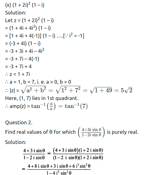 Maharashtra Board Solutions Class 11-Arts & Science Maths (Part 2): Chapter 1- Complex Numbers Ex 1.3