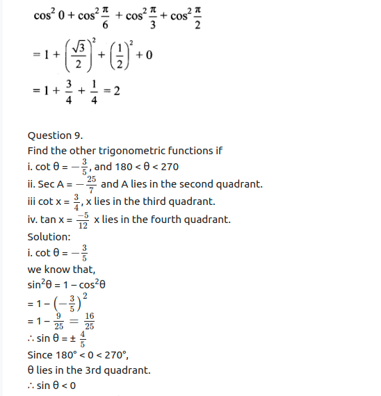 Maharashtra Board Solutions Class 11-Arts & Science Maths (Part 1): Chapter 2- Trigonometry – I Ex 2.1