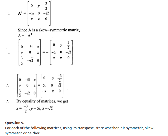 Maharashtra Board Solutions Class 11-Arts & Science Maths (Part 1): Chapter 4- Determinants and Matrices Ex 4.4