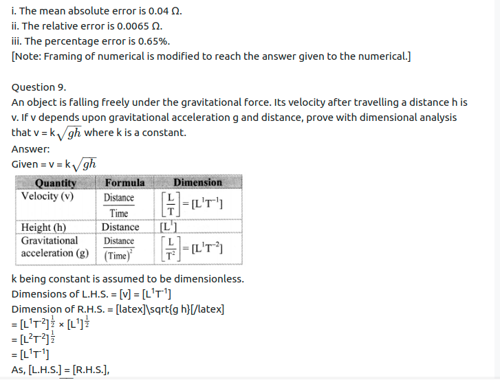 Maharashtra Board Solutions Class 11-Physics: Chapter 1- Units and Measurements 