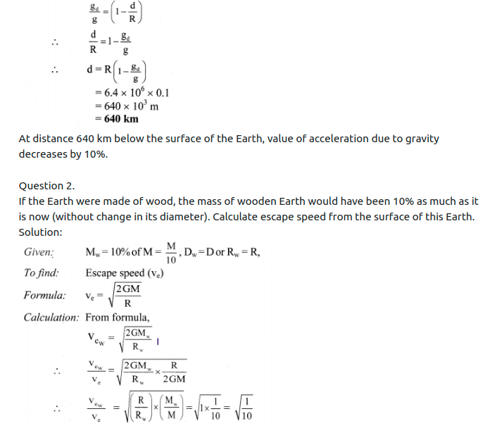 Maharashtra Board Solutions Class 11-Physics: Chapter 5- Gravitation