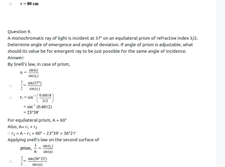 Maharashtra Board Solutions Class 11-Physics: Chapter 9- Optics