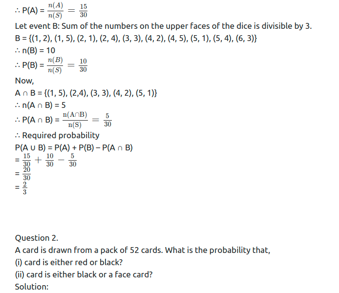Maharashtra Board Solutions Class 11-Arts & Science Maths (Part 1): Chapter 9- Probability Ex 9.2