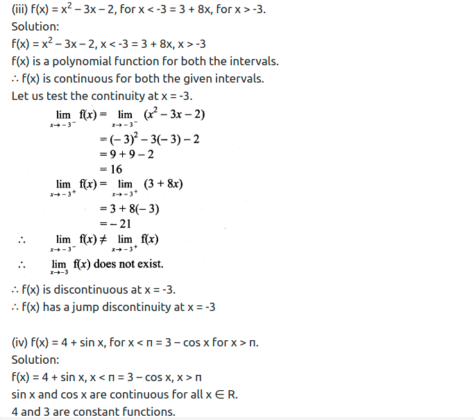 Maharashtra Board Solutions Class 11-Arts & Science Maths (Part 2): Chapter 8- Continuity Ex 8.1