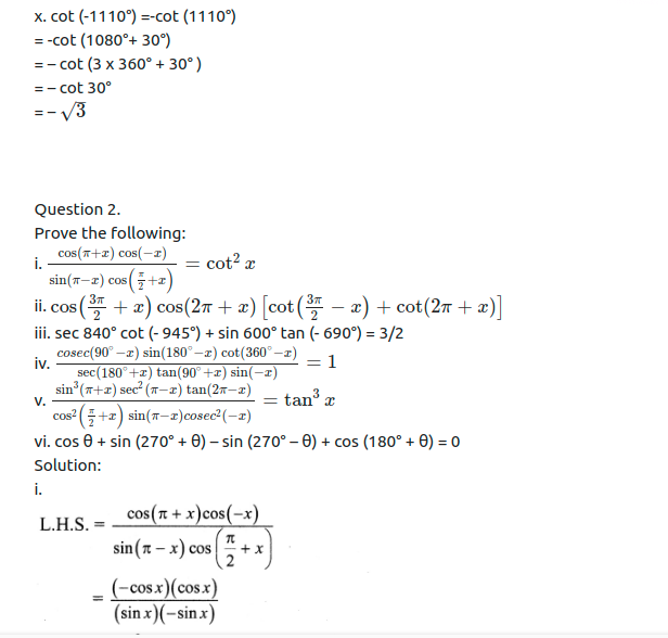 Maharashtra Board Solutions Class 11-Arts & Science Maths (Part 1): Chapter 3- Trigonometry – II Ex 3.2