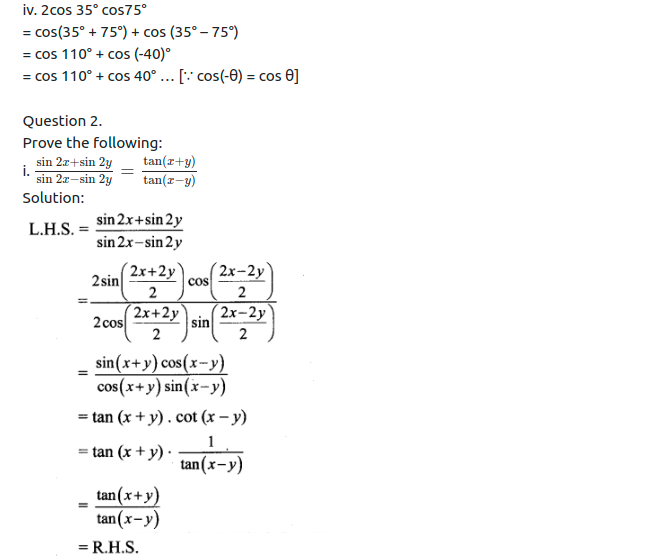 Maharashtra Board Solutions Class 11-Arts & Science Maths (Part 1): Chapter 3- Trigonometry – II Ex 3.4