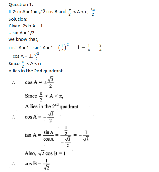 Maharashtra Board Solutions Class 11-Arts & Science Maths (Part 1): Chapter 2- Trigonometry – I Ex 2.2
