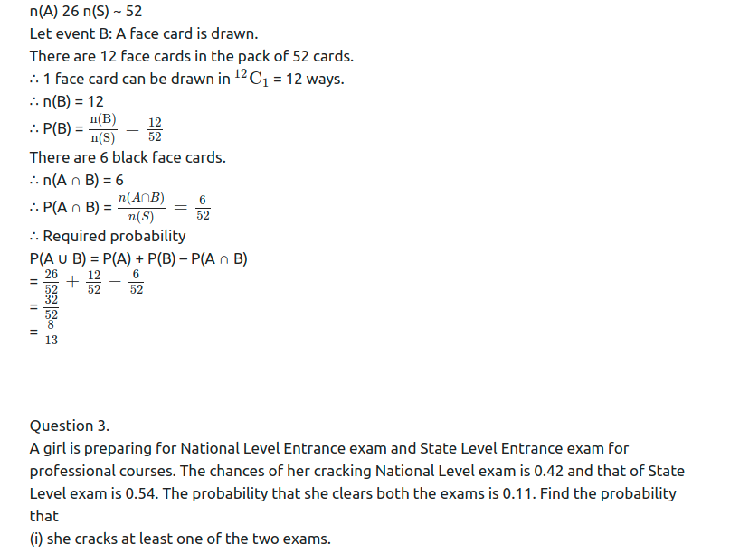 Maharashtra Board Solutions Class 11-Arts & Science Maths (Part 1): Chapter 9- Probability Ex 9.2