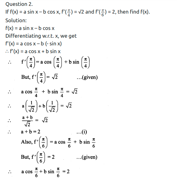 Maharashtra Board Solutions Class 11-Arts & Science Maths (Part 2): Chapter 9- Differentiation Ex 9.2