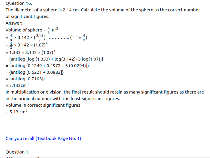 Maharashtra Board Solutions Class 11-Physics: Chapter 1- Units and Measurements 